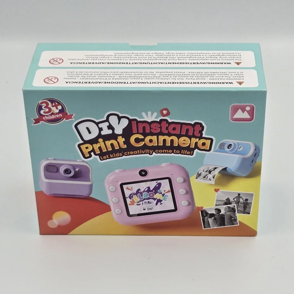 Kids Camera Instant Print 2.4Inch, Instant Print 2 Rolls Purple With Strap New